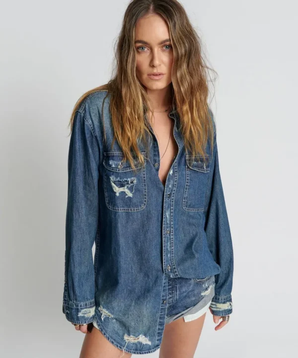 ONE TEASPOON Used Blue Classic Everyday Denim Shirt | Women Shirts