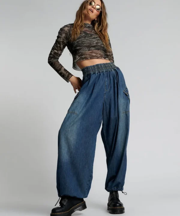 ONE TEASPOON Used Blue Denim Parachute Pants | Women Bottoms