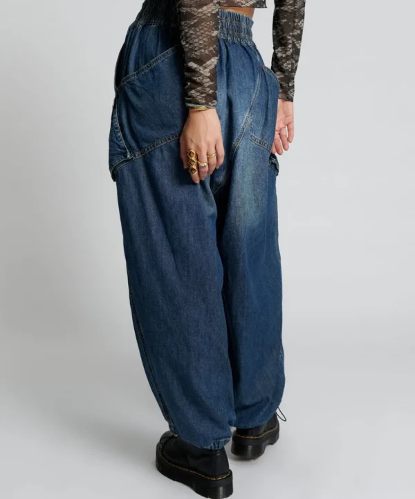 ONE TEASPOON Used Blue Denim Parachute Pants | Women Bottoms