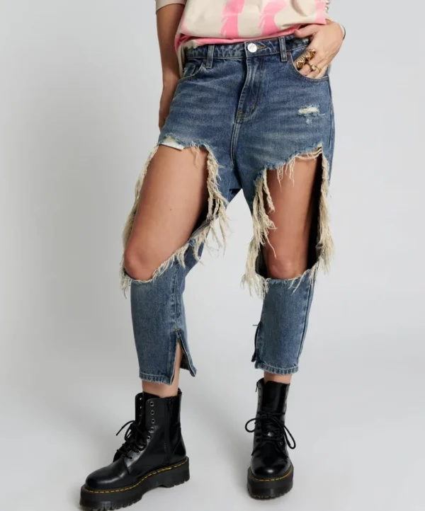 ONE TEASPOON Used Blue Kingpins Cropped Boyfriend Jeans | Women Denim Jeans