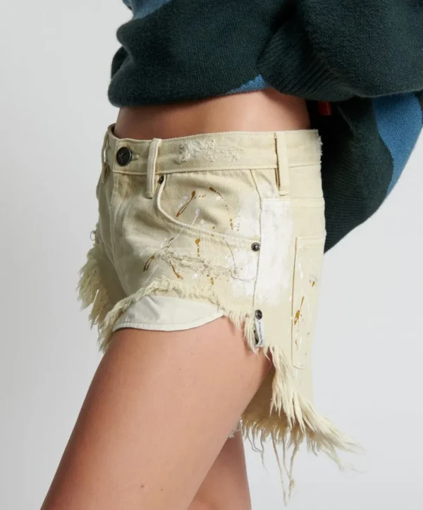 ONE TEASPOON Vegas Gold Painted Rollers Denim Shorts | Women Denim Shorts