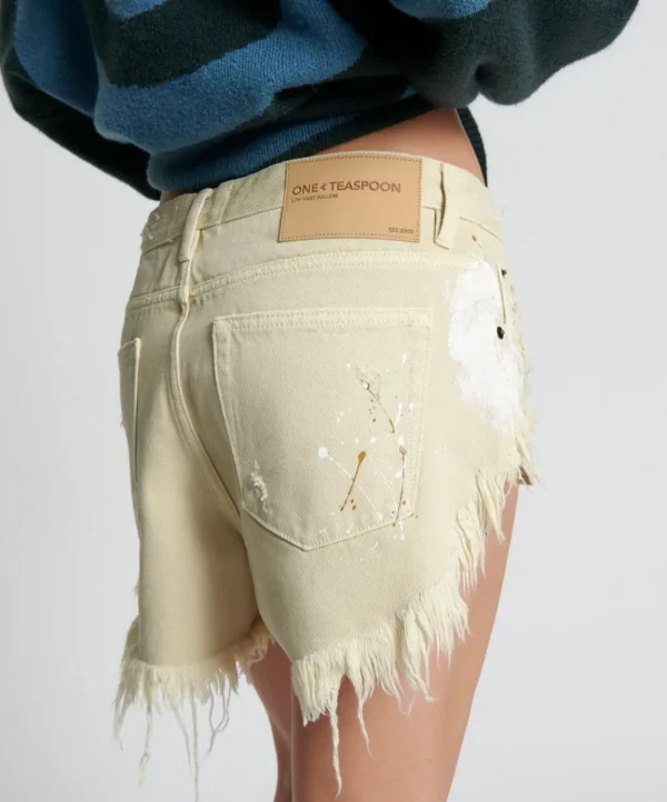 ONE TEASPOON Vegas Gold Painted Rollers Denim Shorts | Women Denim Shorts