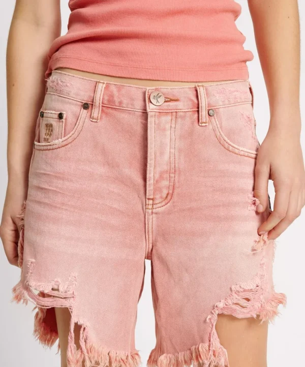 ONE TEASPOON Vintage Red Frankies Long Length Shorts | Women Denim Shorts