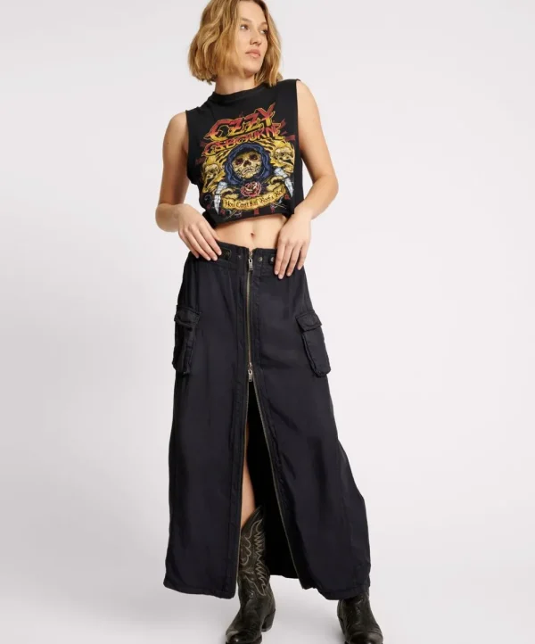 ONE TEASPOON Washed Black Tencel Parachute Skirt | Women Denim Skirts