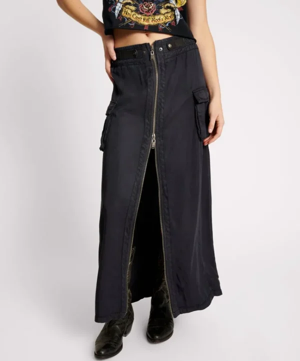 ONE TEASPOON Washed Black Tencel Parachute Skirt | Women Denim Skirts