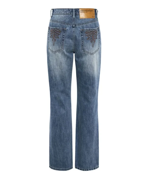 ONE TEASPOON Westland Blue Motif Charlie Slim High Waist Bootcut Denim Jeans | Women Denim Jeans