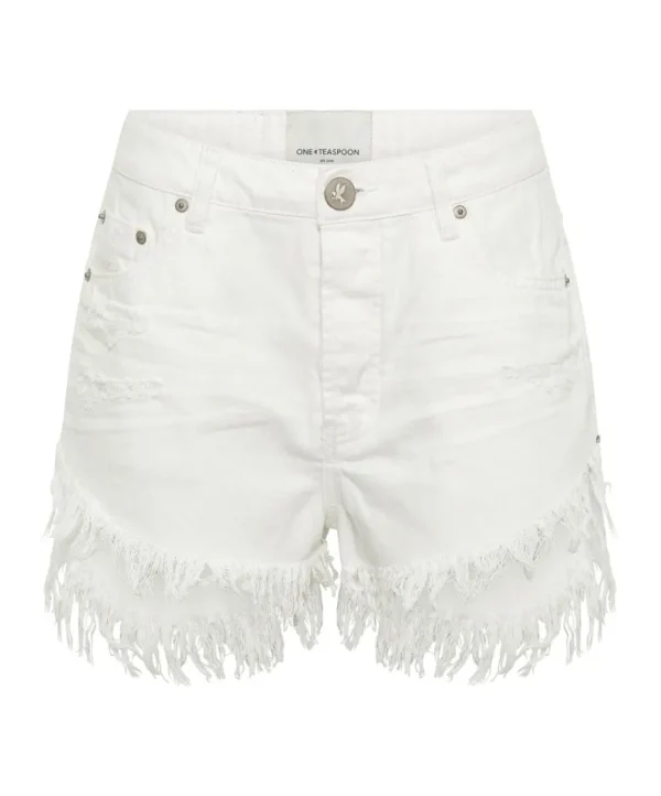 ONE TEASPOON White Beauty Outlaws Mid Length Denim Shorts | Women Denim Shorts