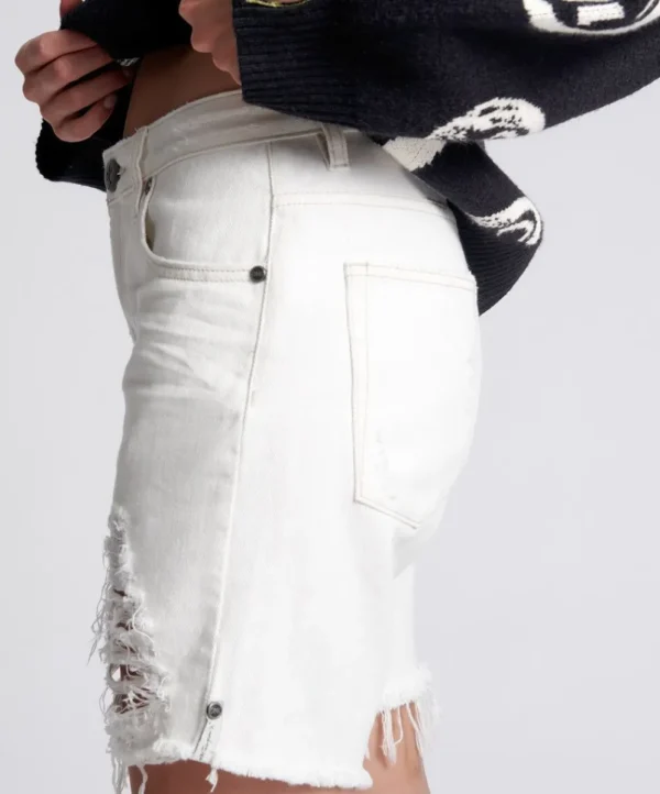 ONE TEASPOON White Beauty Stevies Long Length Boyfriend Shorts | Women Denim Shorts