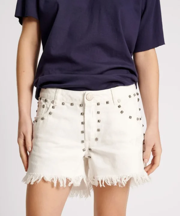 ONE TEASPOON White Beauty Studded Marlons Low Waist Boyfriend Shorts | Women Denim Shorts