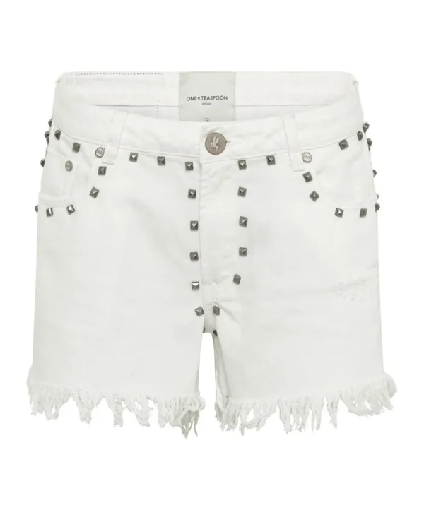 ONE TEASPOON White Beauty Studded Marlons Low Waist Boyfriend Shorts | Women Denim Shorts