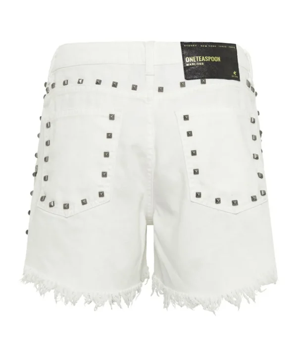 ONE TEASPOON White Beauty Studded Marlons Low Waist Boyfriend Shorts | Women Denim Shorts