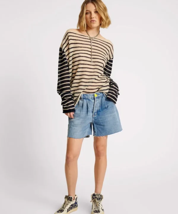 ONE TEASPOON Wide Neck Striped Mohair Sweater | Women Tops