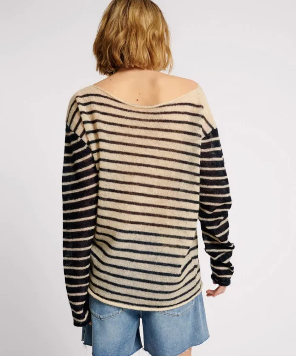 ONE TEASPOON Wide Neck Striped Mohair Sweater | Women Tops