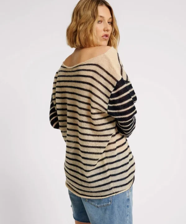 ONE TEASPOON Wide Neck Striped Mohair Sweater | Women Tops