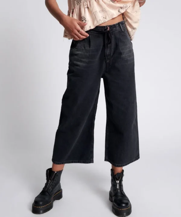 ONE TEASPOON Worn Black Bad Boys High Waist Wide Leg Jeans | Women Denim Jeans