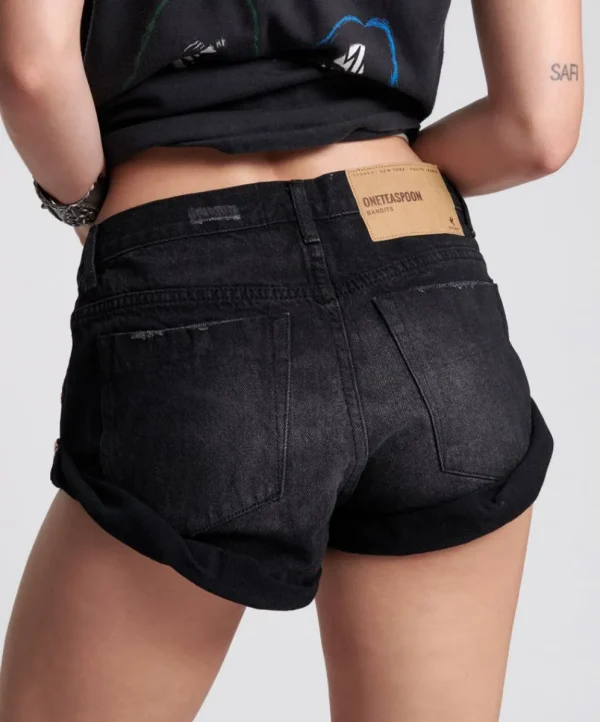 ONE TEASPOON Worn Black Bandit Low Waist Shorts | Women Denim Shorts