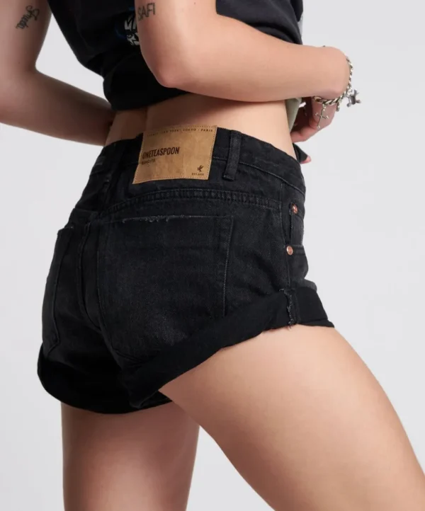 ONE TEASPOON Worn Black Bandit Low Waist Shorts | Women Denim Shorts