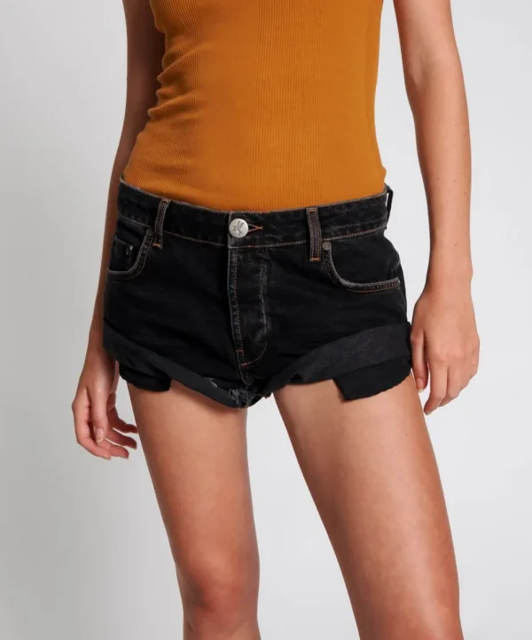 ONE TEASPOON Worn Black Bandits Low Waist Denim Shorts | Women Denim Shorts