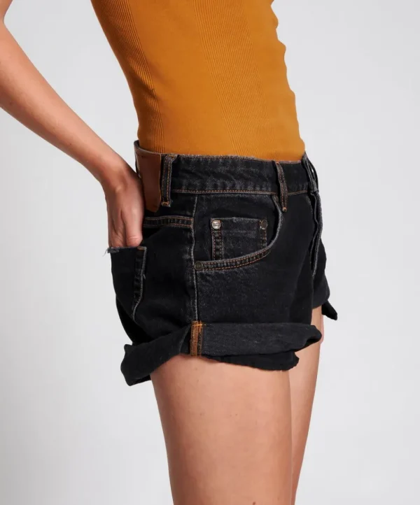 ONE TEASPOON Worn Black Bandits Low Waist Denim Shorts | Women Denim Shorts