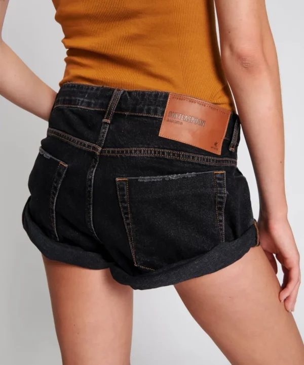 ONE TEASPOON Worn Black Bandits Low Waist Denim Shorts | Women Denim Shorts