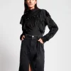 ONE TEASPOON Worn Black Trucker Mid Waist Long Length Skirt | Women Denim Skirts