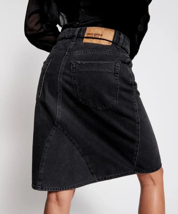 ONE TEASPOON Worn Black Trucker Mid Waist Long Length Skirt | Women Denim Skirts