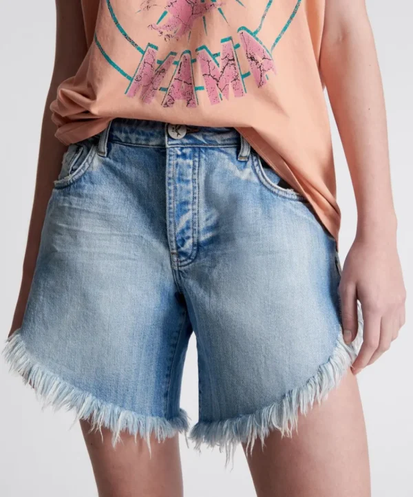 ONE TEASPOON Worn Out Hendrixe Frankies Long Length Denim Shorts | Women Denim Shorts