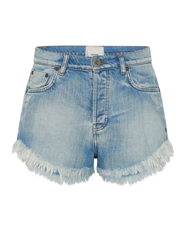 ONE TEASPOON Worn Out Hendrixe Outlaws Mid Length Denim Shorts | Women Denim Shorts